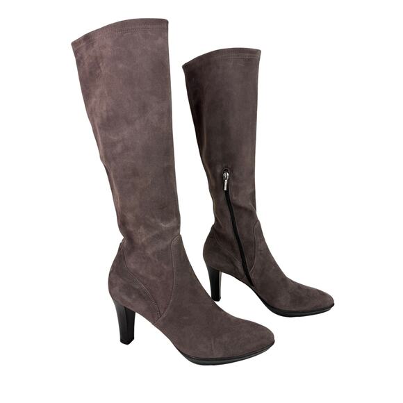 AQUATALIA Womens Gray Pointed Toe Side Zip Leather Knee High Boots Size 9.5 - Picture 1 of 8
